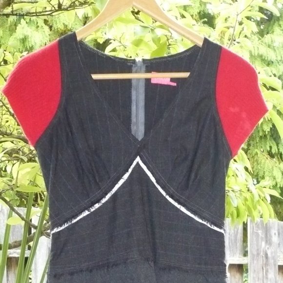 Whimsigoth Wool Knit Red Cap Sleeve Dress - Picture 2 of 13